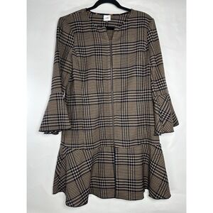 Cabi New Flounce Jacket #3902 Tan Brown Navy Tartan‎ Plaid Size S Fall Classic